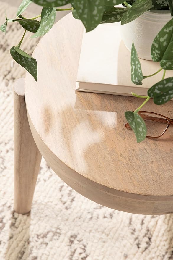 Kate and Laurel Vola Round Wood Side Table, 17 x 17 x 18, Natural Wood, Transitional End Table for Use as Bedside Nightstand, Living Room Ottoman, or Bedroom Vanity Stool