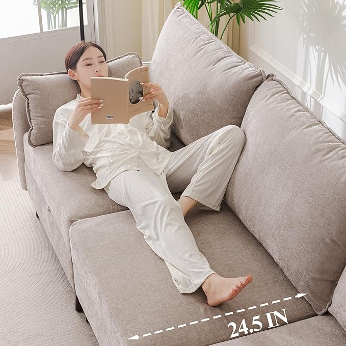 73'' Loveseat Sofa with All Seats Storage, Modular Sectional Couch with Movable Ottoman,Oversized Comfy Couch with 7.8'' Cushion,24.5'' Deep Seat,for Living Room,Bedroom,Velet,Khaki