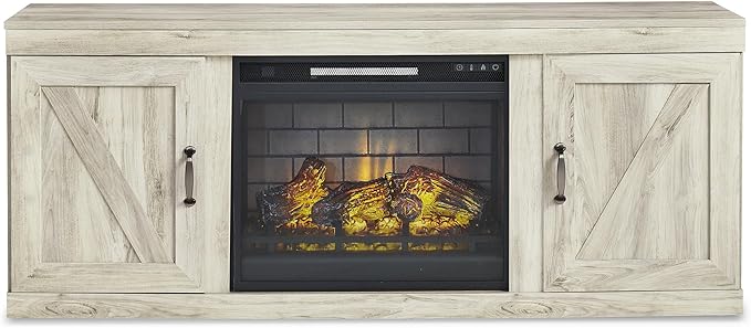 Signature Design by Ashley Bellaby Farmhouse 4-Piece Entertainment Center for TVs up to 69" with Electric Fireplace, Whitewash