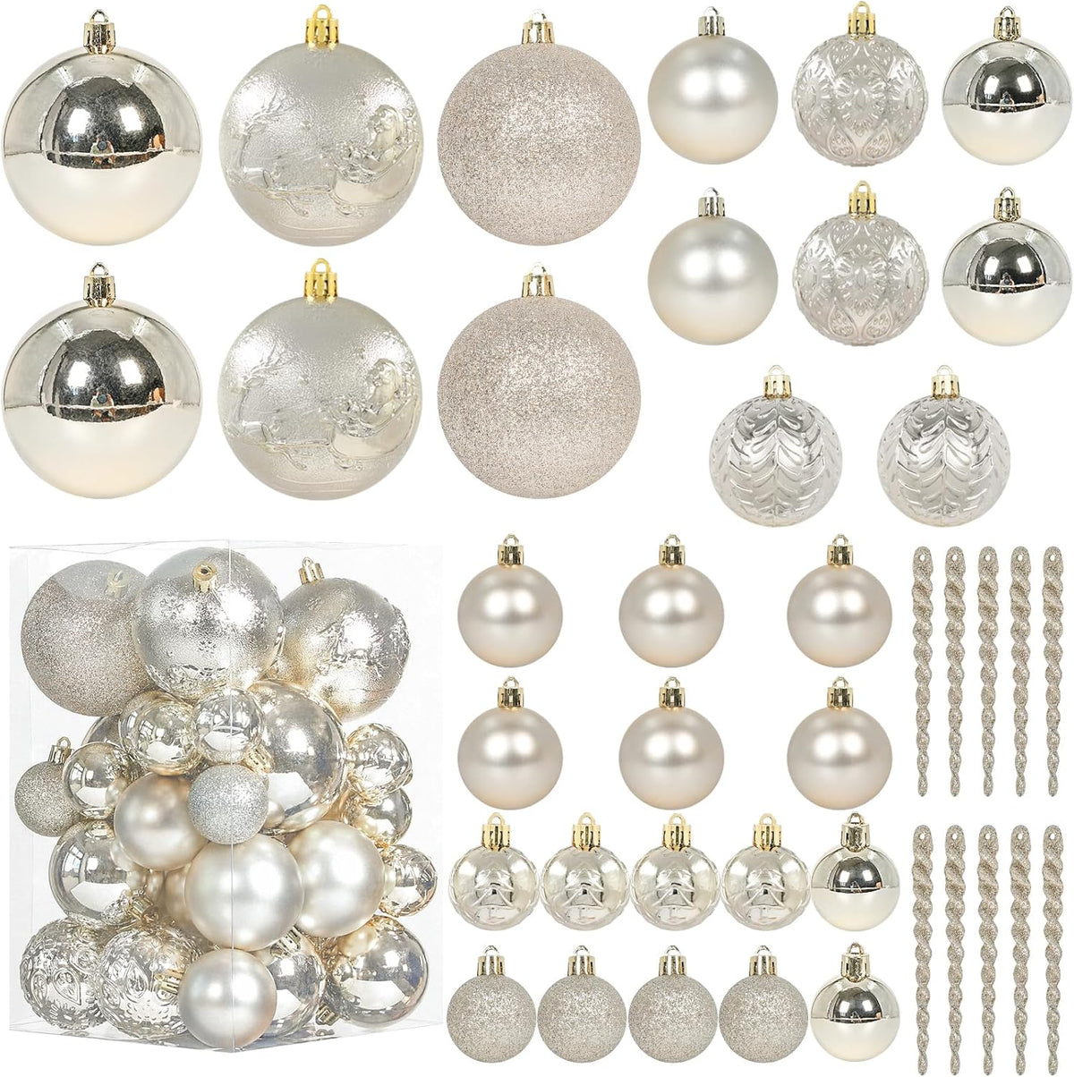 Christmas Ball Ornaments for Christmas Decorations - 41 Pieces Xmas Tree Champagne Gold Shatterproof Ball Ornaments with Hanging Loop for Holiday and Party Decoration