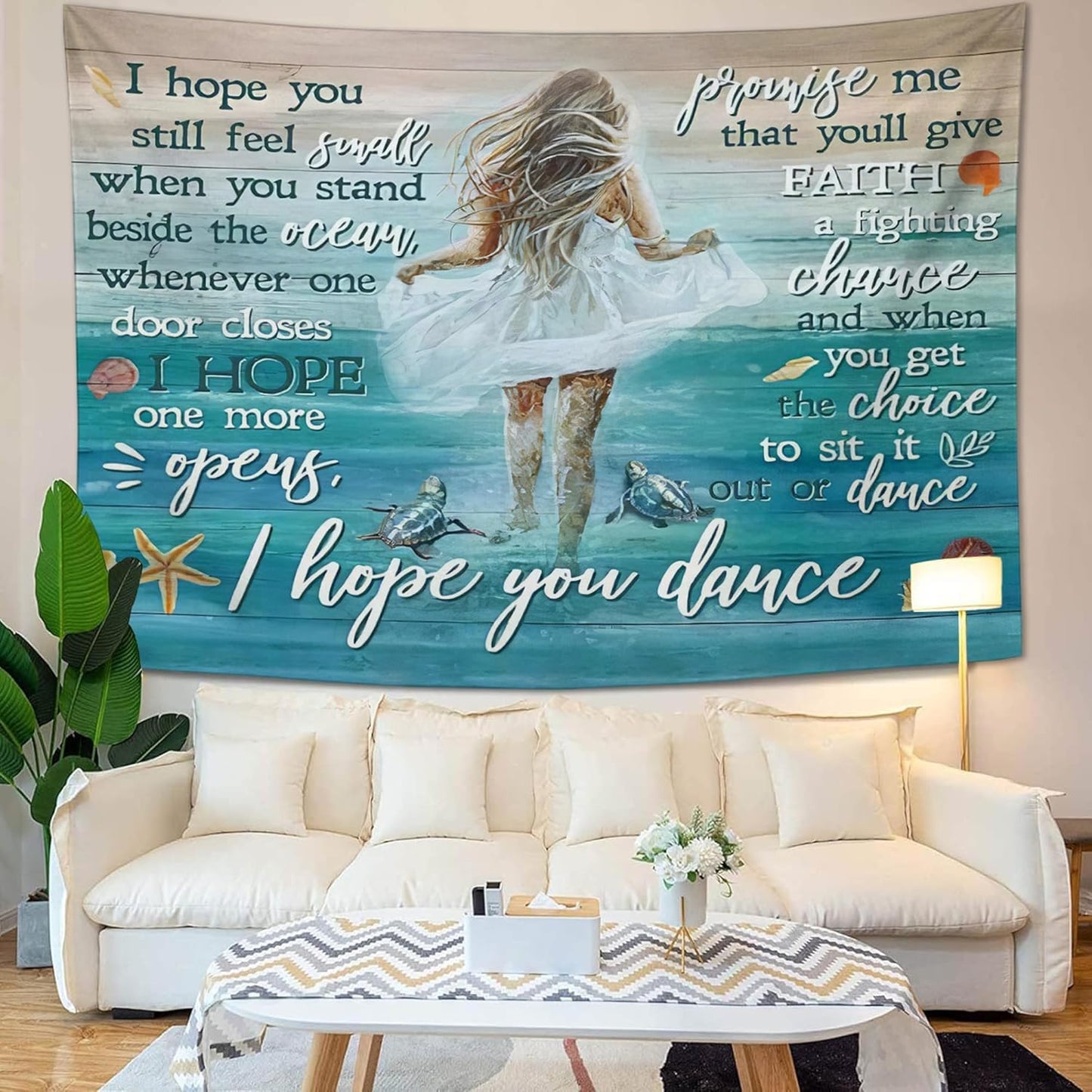 Coastal Beach Tapestry I Hope You Dance Tapestry Wall Hanging for Bedroom Sea Turtle Tapestries Aesthetic Wall Decor for Home Dorm Living Room 40"x60"