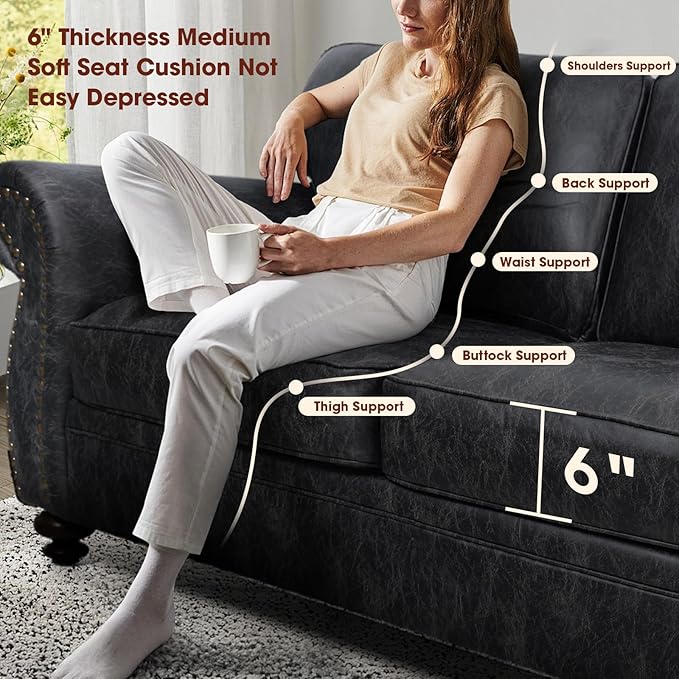 Living Room Furniture Sets,Mid-Century Vintage Sofa Couches with Rivet Design (Grey, Single+Loveseat)