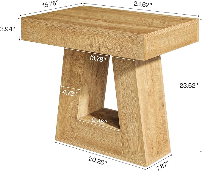 Tribesigns 24" Modern Side Table, 2-Tier Narrow Wooden End Table with Trapezoid Base, Farmhouse Small Nightstand for Living Room, Bedroom, Natural Wood Color