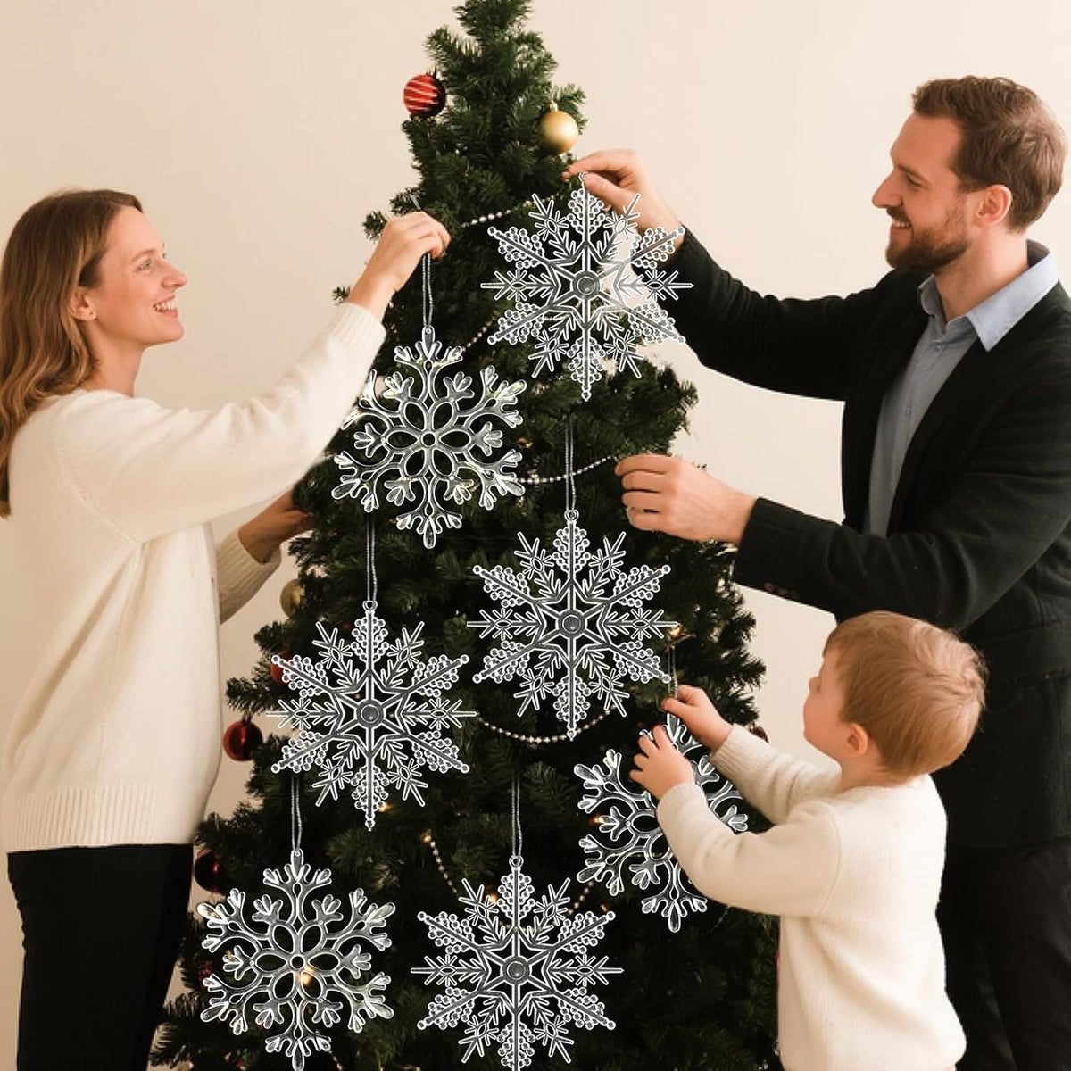 6pcs Large Clear Snowflakes Ornaments 12" Big Plastic Glitter Snowflake for Winter Indoor Outdoor Christmas Tree Window Room Decorations Giant Craft Snowflakes