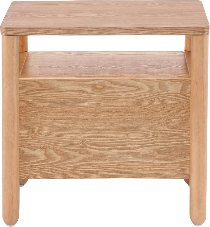 Christopher Knight Home Delwyn Modern Nightstand, Wooden Small Night Stand with Drawers and Open Storage Shelf, Bedside Table/End Table with Rounded Legs, Multipurpose Storage Cabinet, Natural
