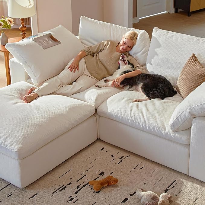 Modular Sectional Sofa, 78.7" L Shaped Modern Sofa Modular Sectional Cloud Couch with Ottoman, Modern Cloud Sectional Couches for Living Room, Deep Seat Sofa with Washable Cover
