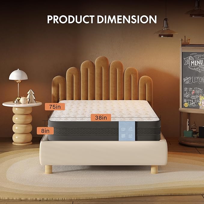 FLEXISPOT 8'' Twin Size Cooling Gel Memory Foam Mattress, Viscose from Bamboo, Medium Firm, 10-Year Warranty, Mattress-in-A-Box, Certi-PUR & Oeko-TEX Certified, Washable, Fire-Resistant.