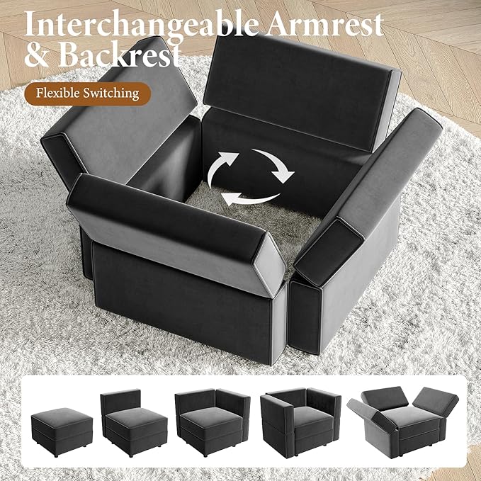 Vesgantti Sectional Couches with Storage Seats, 118" L Shaped Convertible Modular Sectional Sofa, 4 Seat & 1 Ottoman Velvet Storage Chaises Deep Seat Couch for Living Room, Bedroom, Apartment, Gray