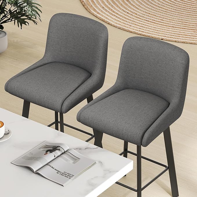 Swivel Bar Stools Set of 4, 29''H Upholstered Barstools with Backs, Modern Counter Height Bar Stool Chairs for Kitchen Island, Metal Legs, Fabric, Gray Counter Stools