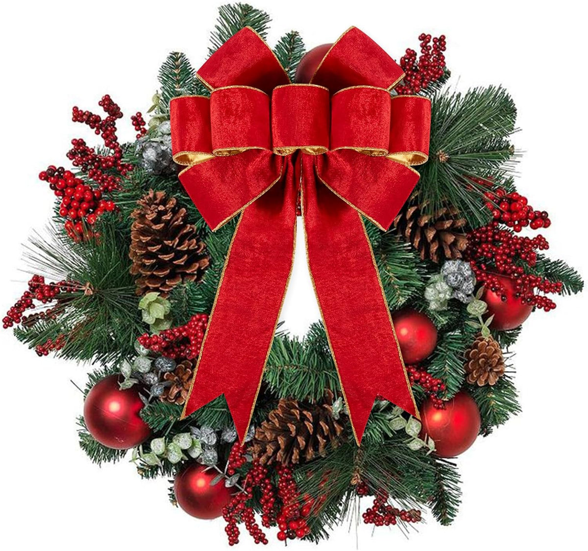3pcs Large Christmas Bows Velvet Red Bows Holiday Red Christmas Bows Decorations for Wreath Velvet Bows Decor for Christmas Tree Topper, Front Door, Outdoor(14 * 12 inch)