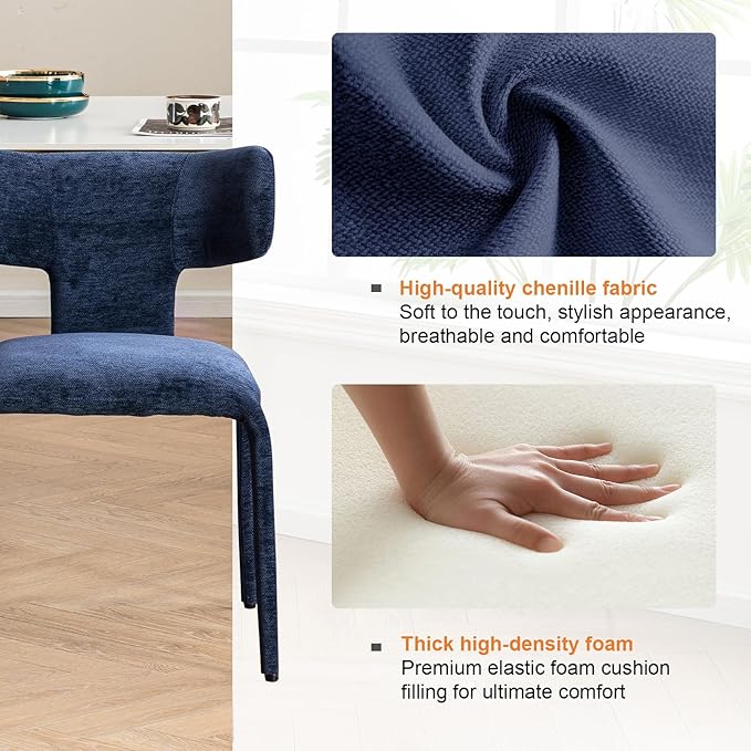 Kidol & Shellder Dining Chairs Set of 4,Modern Upholstered Fabric Dining Room Chairs with Curved Barrel Back,Armless Kitchen Chairs with Metal Legs and Padded Seat for Living Room and Bedroom Blue