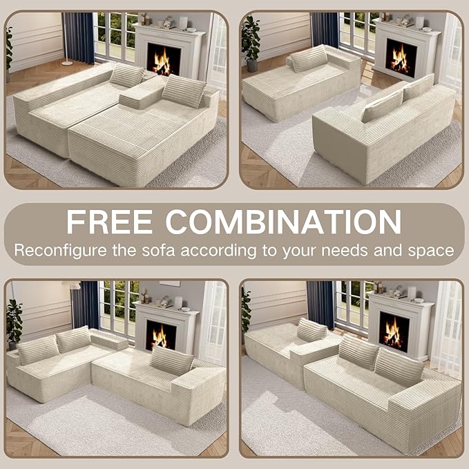 105" Modular Sectional Sofa L-Shape Chaise, Modular Cloud Couch Sofa with Deep Seat, Upholstered Couches for Living Room Bedroom No Assembly Required (Beige)