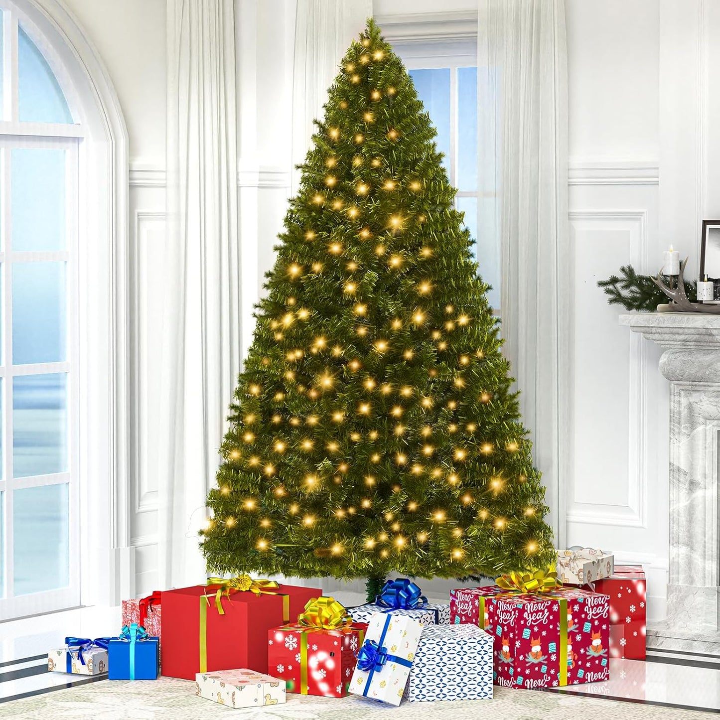 LEVELEVE Premium 7.5FT Artificial Holiday Christmas Tree w/1,000 Branch Tips,250 LED Lights for Home,Office,Party Decoration