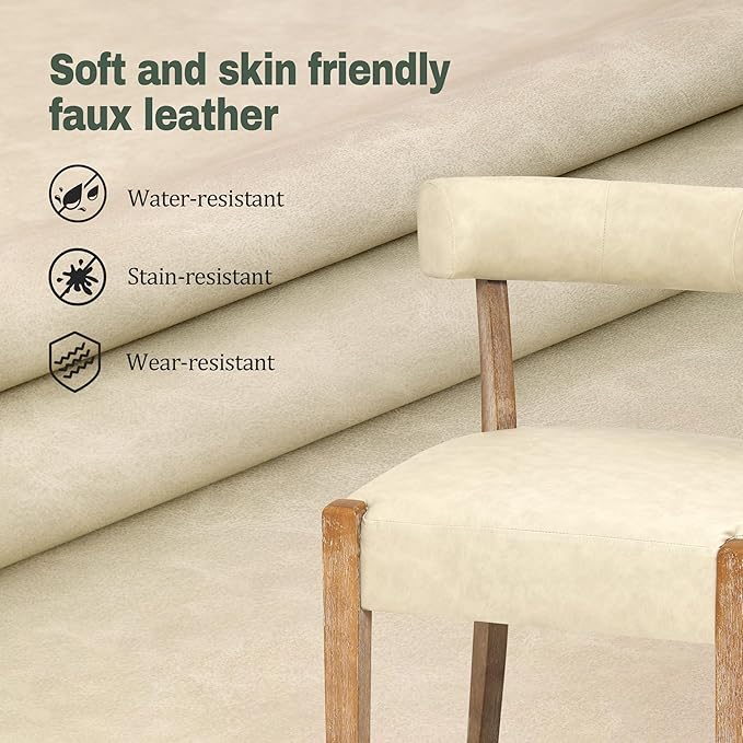 Modern Dining Chairs Set of 8, Faux Leather Upholstered Kitchen & Dining Room Chairs, Mid Century Modern Wooden Dining Chairs Oversized Sturdy Rounded Chairs Curved Back, Beige