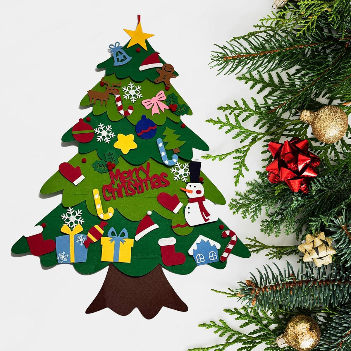 Felt Christmas Tree Set with 32pcs Ornaments, 3.2 feet Wall Hanging DIY Christmas Tree for Kids,Activities
