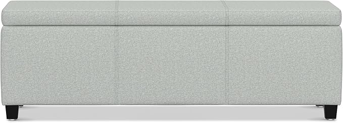 SIMPLIHOME Avalon Storage Ottoman Bench - 48 inch Wide Upholstered Linen Look Fabric Rectangular Lift-Top Ottoman in Light Stone Grey, Transitional Storage Bench for Living Room with High-Density Foam