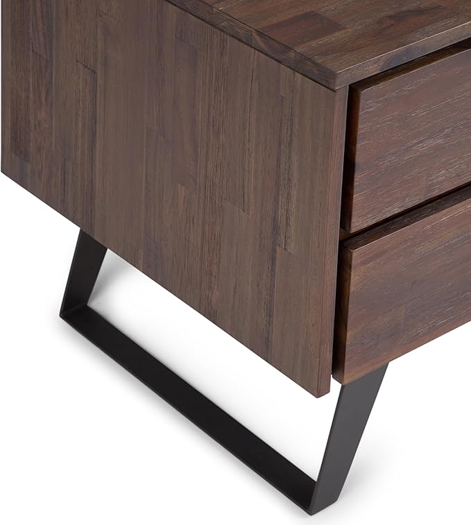 SIMPLIHOME Lowry SOLID ACACIA WOOD and Metal 22 inch Wide Square Modern Industrial Side Table in Distressed Charcoal Brown for the Living Room and Bedroom