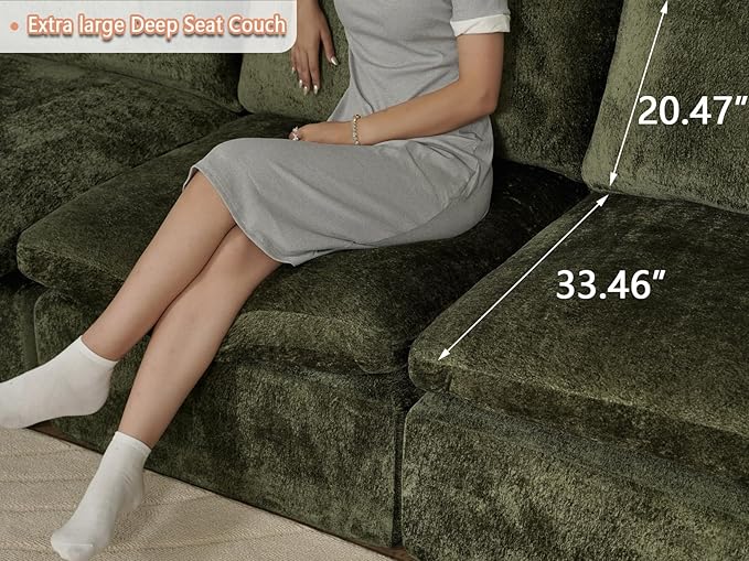 EASE MOOSE Oversized Boneless Couch for Living Room, Sectional Cloud Sofa, Modular Cloud Couch, 3-Seater Deep Seat Sofas with Pillow for Bedroom, Apartment, No Assembly Required, Chenille (Green)
