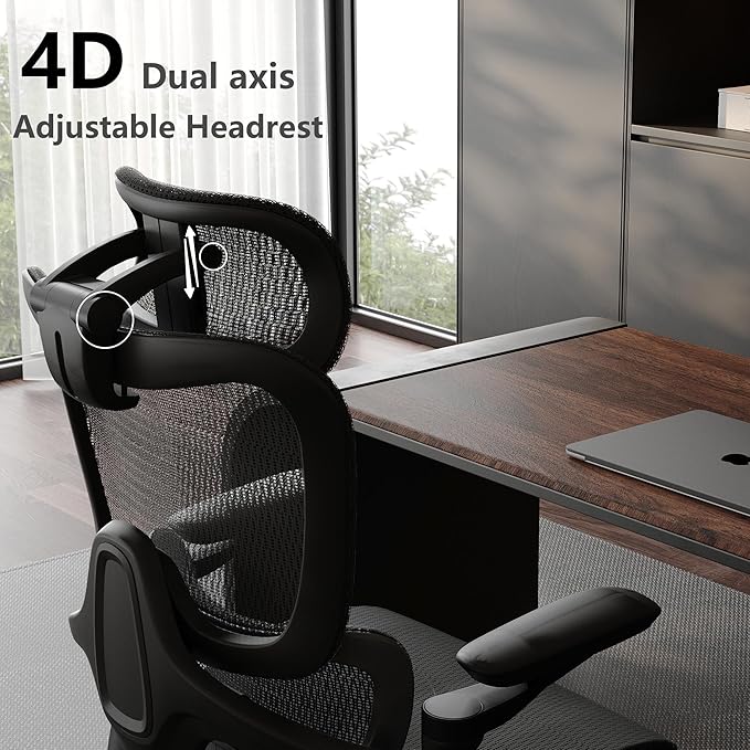 Ergonomic Office Chair, Big and Tall Mesh Computer Gaming Chair with Headrest, Work Chair with Adaptive Lumbar Support, 5D Armrest,90-130°Tilt, Model Zen (All Black)