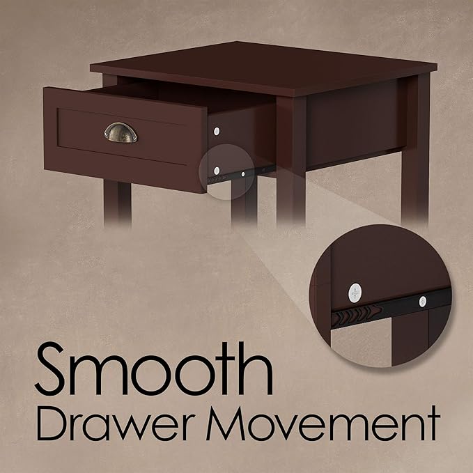 Side Table - Wooden Night Stand with Drawer and Open Storage Shelf - Shaker Style Bedroom or Living Room Furniture - Use as Bedside or End Table by Lavish Home (Brown)