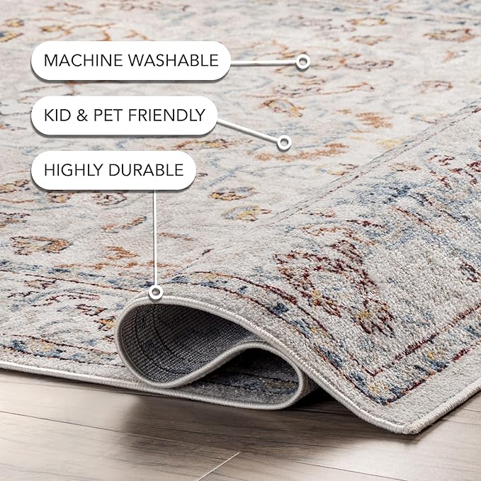 nuLOOM 3' x 5' Machine Washable Stain-Resistant Area Rug Medium Profile for Living Room, Bedroom, and Dining Room, Cady Beige
