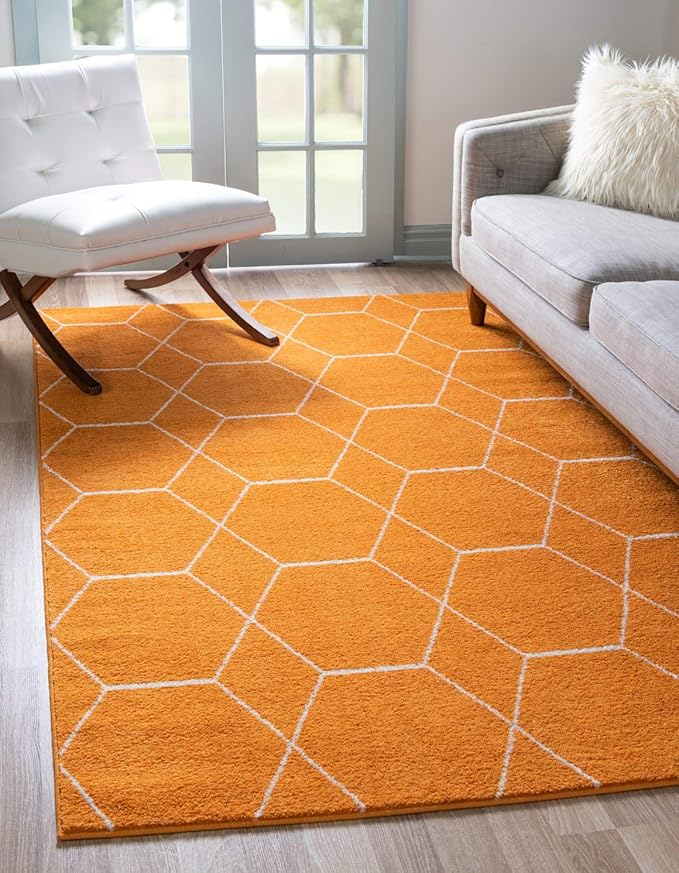 Unique Loom Trellis Frieze Collection Area Rug - Geometric (8' x 10', Orange/ Ivory)