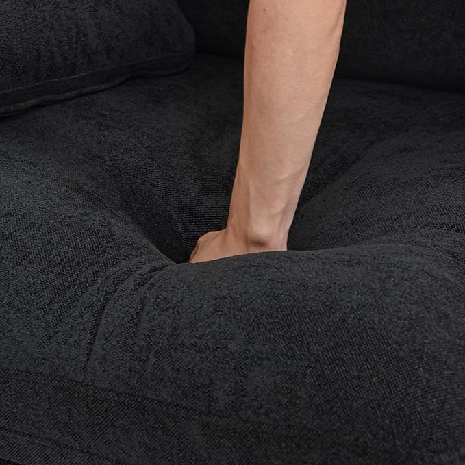 Cloud Couch Modular Sectional Sofa with Storage Ottomans,160.6" Down Filled 6 Seater Convertible Sectional Sofas,V Shaped Black Couch for Living Room,Covers Washable&Replaceable