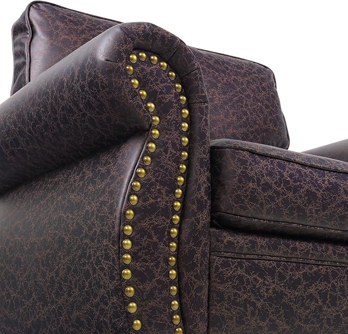 Living Room Furniture Sets,Sofa Sets and Couch Sets for Living Room,Mid-Century Vintage Sofa Couches with Rivet Design (Brown, 2 Loveseat+3 Seater)