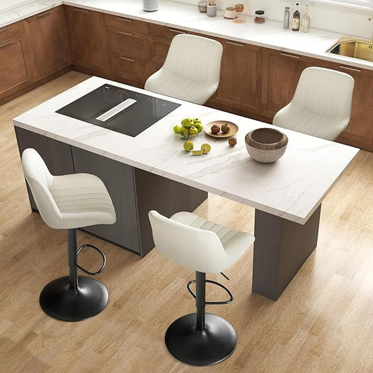 Nalupatio Bar Stools Set of 4, Adjustable Modern Swivel Bar Stools with Backs, Counter Height Performance Fabric Island Chairs for Home Kitchen, Off-White