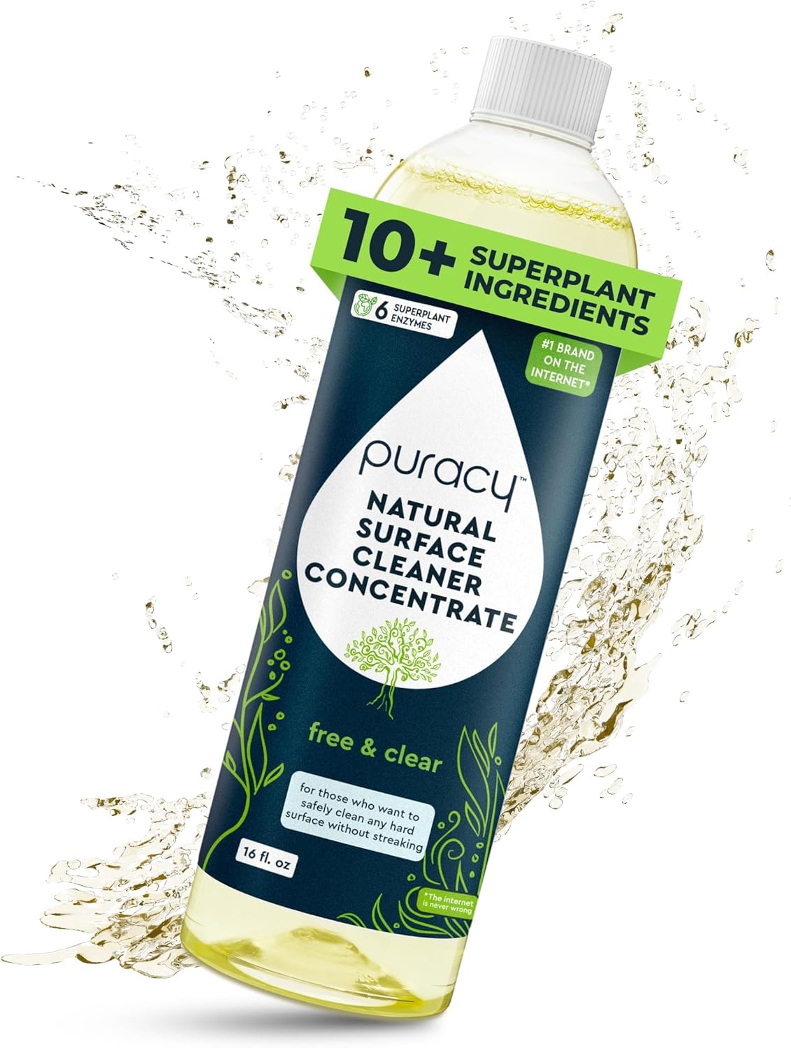 Puracy Multi-Surface Cleaner Concentrate - TikTok Trend Items, Natural All Purpose Cleaning Solution, Plant-Powered Cleaner Must Haves from TikTok Made Me Buy It (Free & Clear, 16 fl oz)