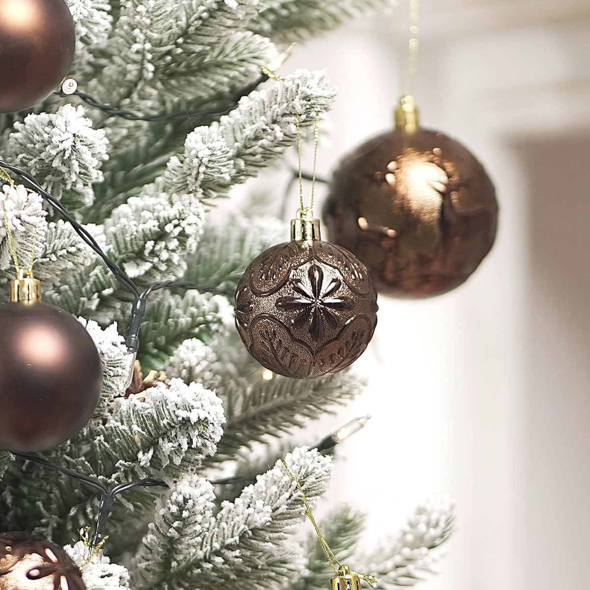 Senjie Brown Shatterproof Christmas Ornaments, 32 Pcs Spherical Balls for Xmas Trees