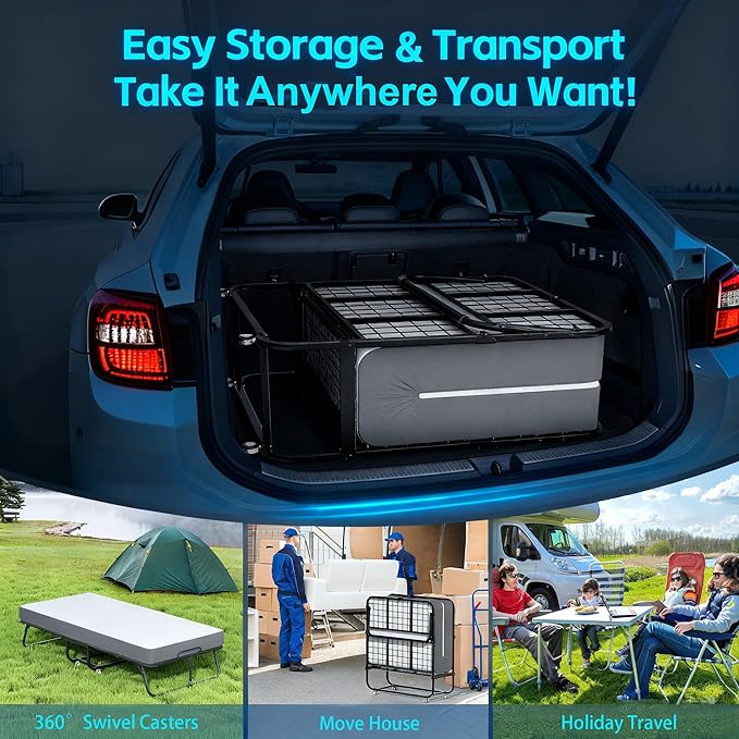 Pataku Folding Bed with Mattress, Twin Foldable Bed, Roll Away Beds for Adults, 75" x 38" Roll Away Portable Beds with 5" Mattress, Folded Frame for Small Apartment, Guest Room