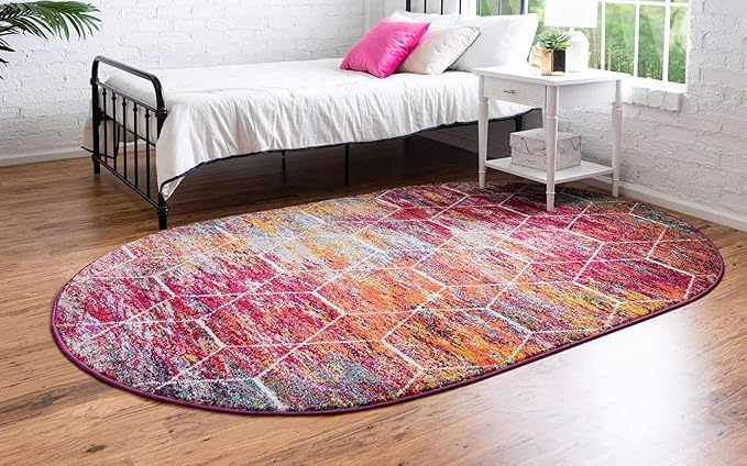 Unique Loom Trellis Frieze Collection Area Rug - Geometric (5' x 8' Oval, Multi/ Ivory)