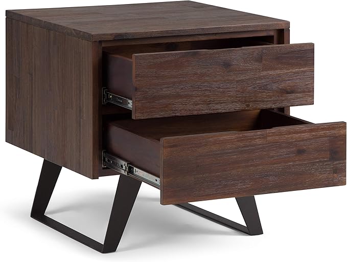 SIMPLIHOME Lowry SOLID ACACIA WOOD and Metal 22 inch Wide Square Modern Industrial Side Table in Distressed Charcoal Brown for the Living Room and Bedroom