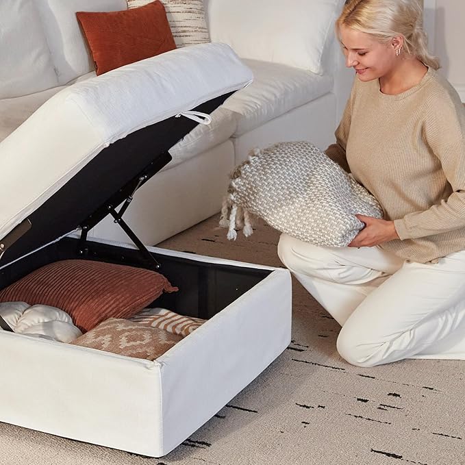 Modular Cloud Sofa, 141.7" Cloud Sectional Couches with Deep Seat, U-Shape 4-Seat Couch with Ottoman for Living Room, Modern Comfy Couch with Washable Cover, Wide Armrest (White,2 Ottomans)