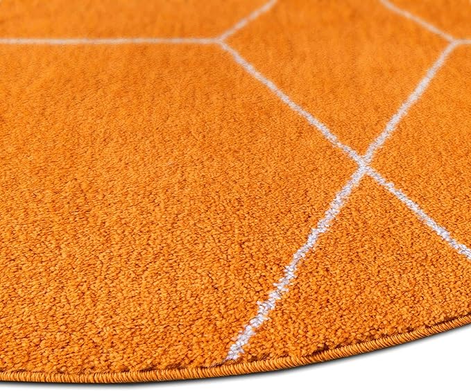 Unique Loom Trellis Frieze Collection Area Rug - Geometric (5' 1" Round, Orange/ Ivory)