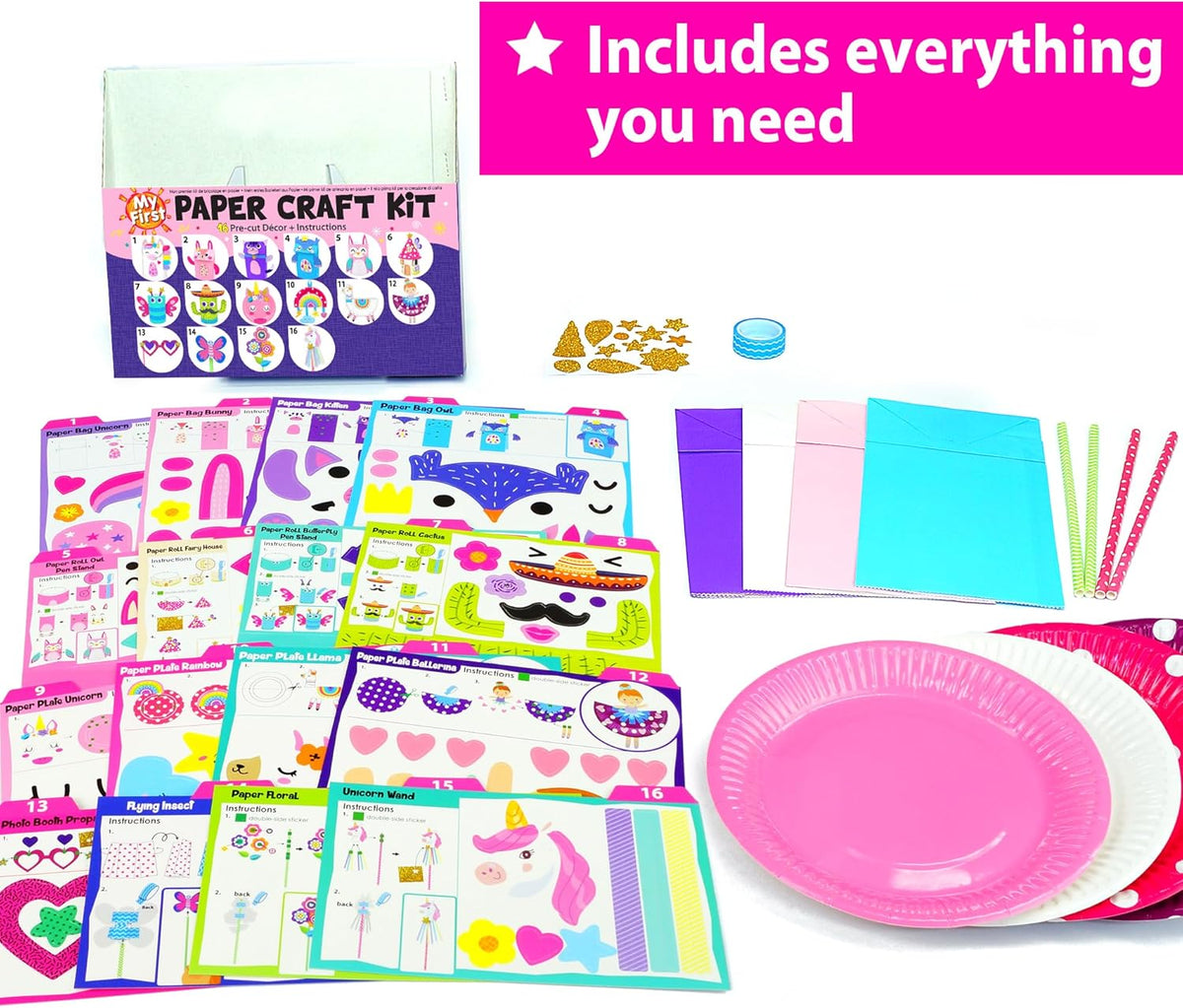 KRAFUN My First Unicorn Bunny Paper Craft Kit for Toddlers and Girls Age 3-8 Years Old, Include 18 Cute DIY Arts and Crafts Projects, Organized Art Activities Supplies Box Preschool Creative Toys