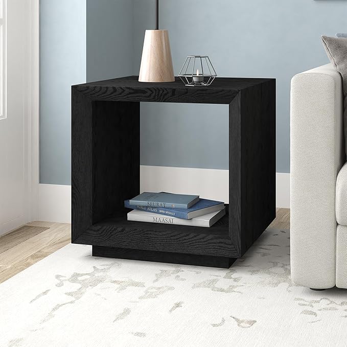 Henn&Hart 22" Modern Square Wooden End Table, Side Table, Nightstand with Open Display Shelf for Living Room, Office, Family Room, or Bedroom, Black Grain