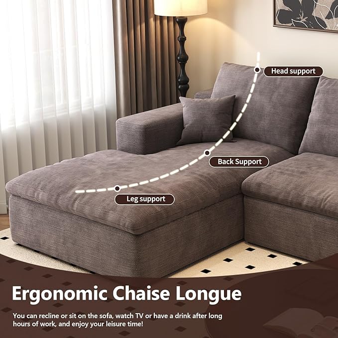 136.6'' L-Shaped Modern Modular Sectional Cloud Couch, 4-Seat Chenille Deep-Seat Sofa with Pillow for Living Room, Bedroom, Apartment, Camel