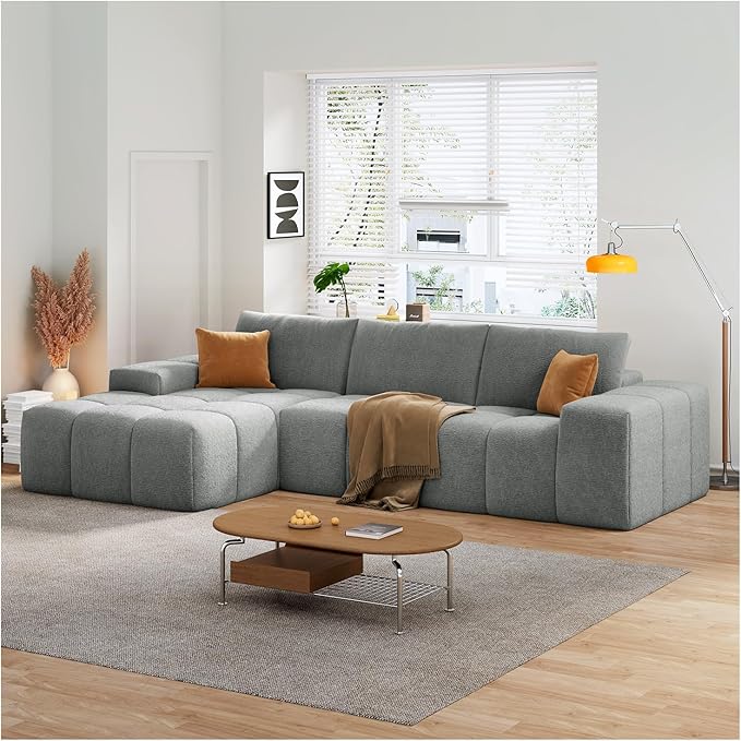 114” Oversized Modular Sectional Couch for Living Room, Chenille Boneless Couch L-Shape Cloud Sofa with Deep Seat and Chaise, Memory Foam Compressed Sofa for Living Room Furniture Bedroom Apartment