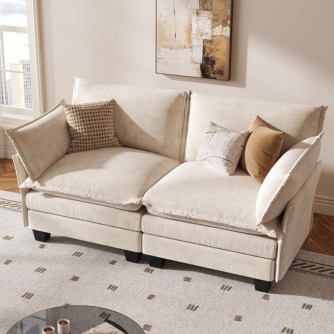 KKL Modular Sectional Sofa, Loveseat 2 Seater Cloud Couch, Chenille Modern Sectional Couches for Living Room, Apartment Beige