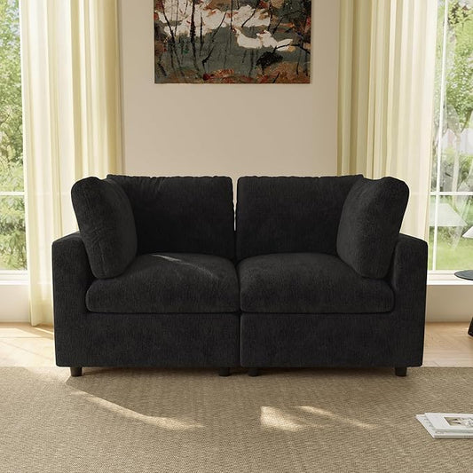 WJShome Sectional Couches for Living Room, 67 Inch Loveseat Sofa with Chenille Upholstery & Double Layer Cushions, Modern Apartment Size Modular Couch for Bedroom，Black