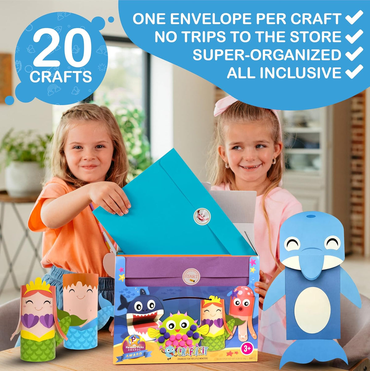 Craftikit® 20 Award-Winning Under The Sea Toddler Arts and Crafts for Girls Ages 4-8, Paper Craft Kits, Sea Animals, Mermaid Crafts for Girls Ages 4-6, Boys, Preschool Craft Supplies for Kids