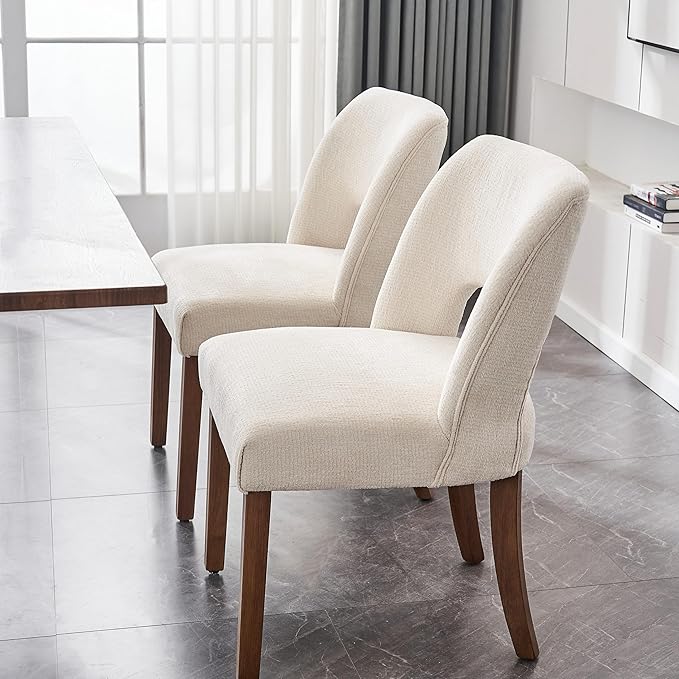 VKNOW Wooden Dining Chairs Set of 6, Modern Fabric Upholstered Dining Room Chair Kitchen Chairs, Farmhouse Dinner Chair for Kitchen Dining Room, Cream