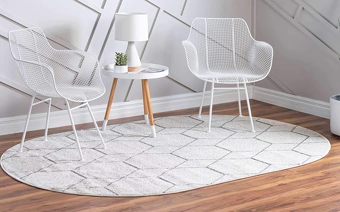 Unique Loom Trellis Frieze Collection Area Rug - Geometric (5' x 8' Oval, Ivory/ Gray)
