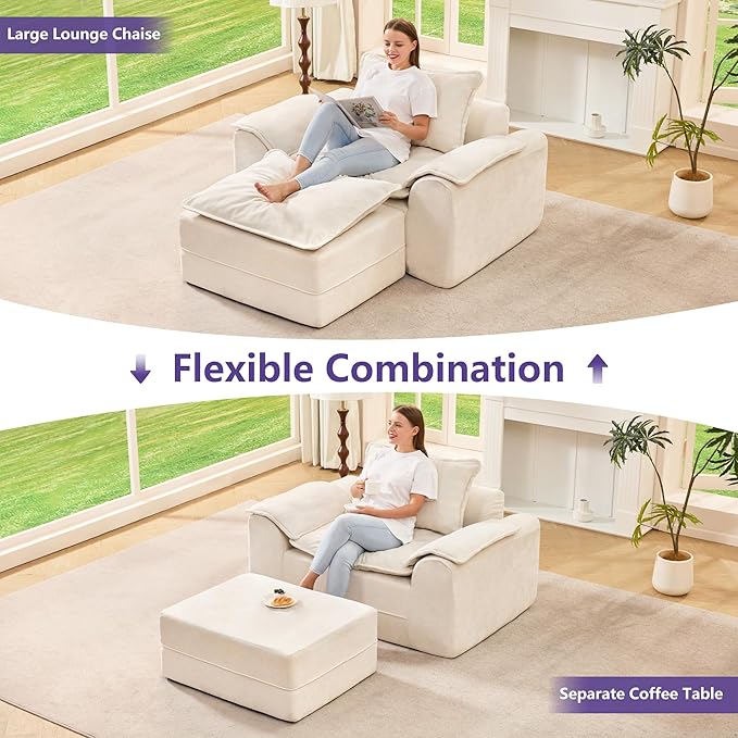 Hobestluk Cloud Single Sofa Memory Foam Couch with Deep Seat L Shaped Sofa with Removable Cover Large Couch for Living Room (Beige, Single Sofa)
