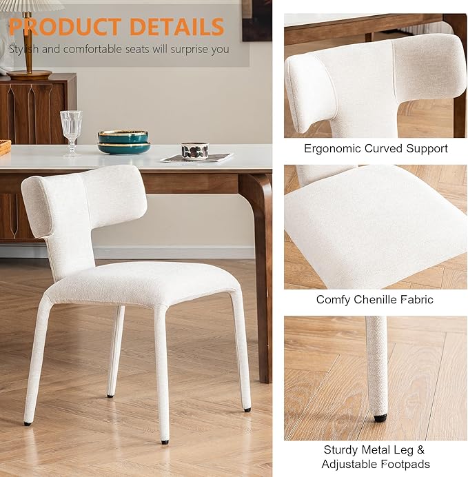 Kidol & Shellder Dining Chairs Set of 4,Modern Upholstered Fabric Dining Room Chairs with Curved Barrel Back,Armless Kitchen Chairs with Metal Legs and Padded Seat for Living Room and Bedroom Beige