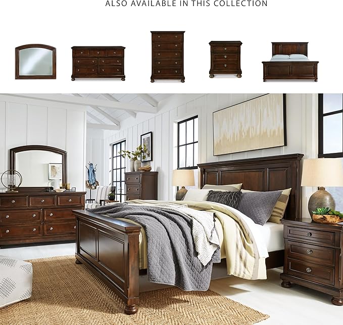 Signature Design by Ashley Porter Traditional King Panel Bed, Foundation or Box Spring Needed, Dark Brown