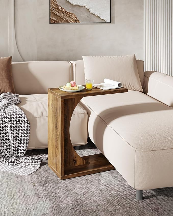 Tribesigns C-Shaped End Table for Couch, Sofa Side Table, C Table for Small Space, Living Room, Bedroom (1, Rustic Brown)