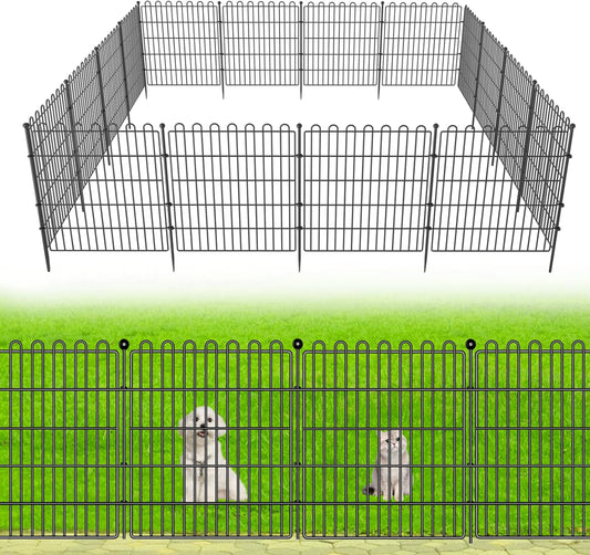 5 Panels No Dig Decorative Garden Fence for Yard, 24 in(H) X 10 ft(L) Animal Barrier Fencing for Outdoor Dog, Metal Portable Garden Fences for Borders, Pets, Landscape, Temporary Fence